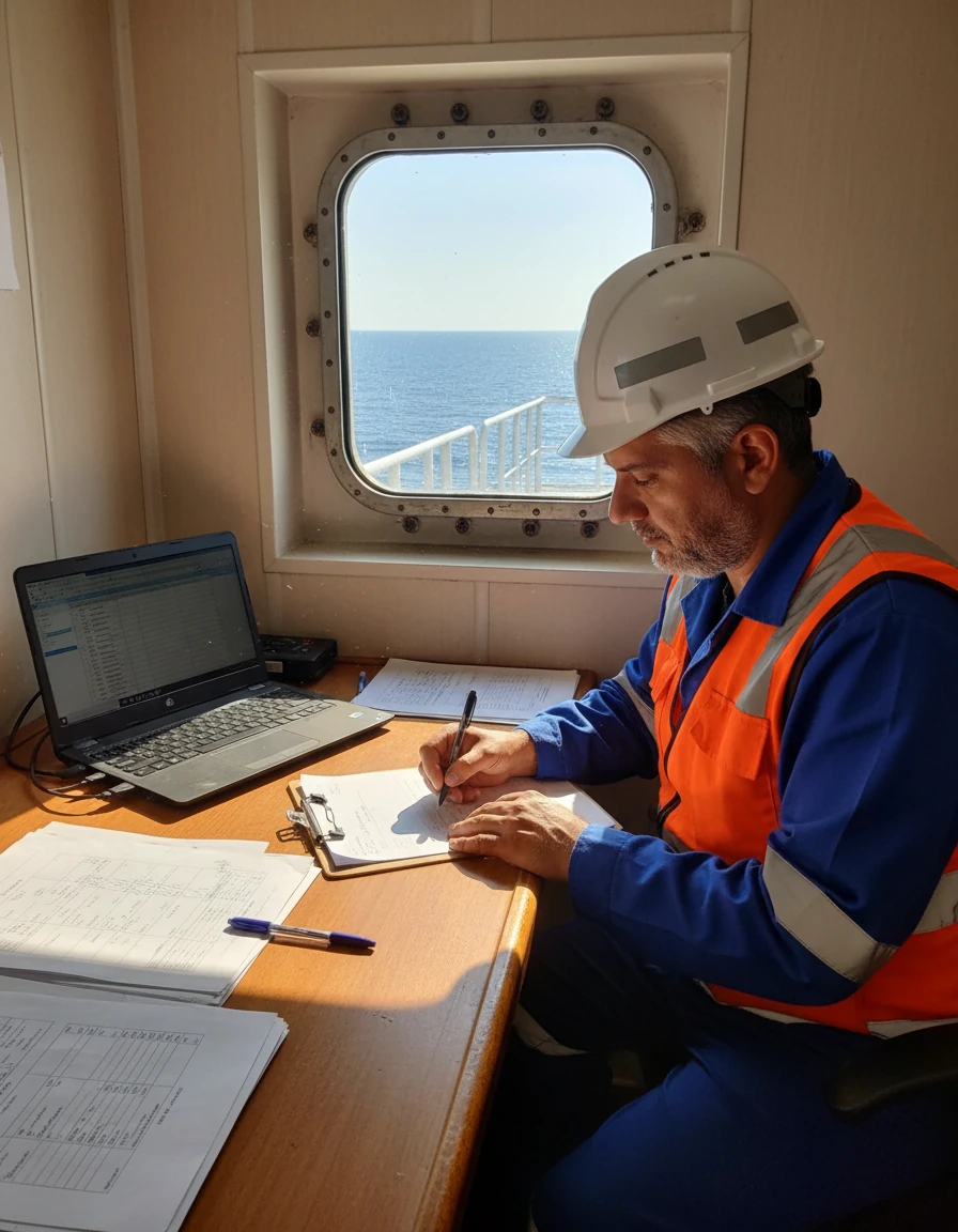 ساسان ساکی در حال کارشناسی روی کشتی